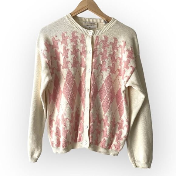 Marisa Christina classics Argyle houndstooth pattern cardigan size M 377 - Picture 1 of 5